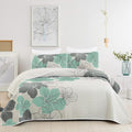 DJY 3 Pieces Quilt Set King Green Floral Pattern Quilt Coverlet Elegant Boho by HOME