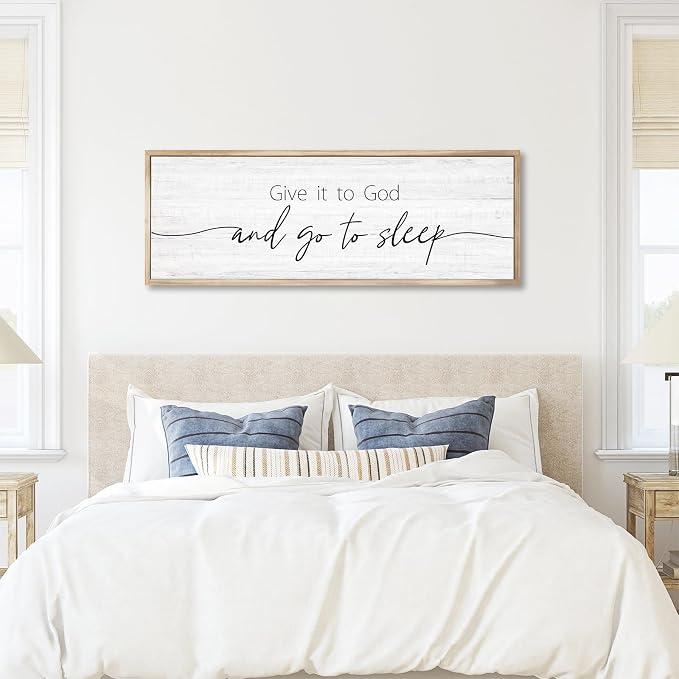 Give It to God and Go to Sleep Sign Framed Large 41''×15'' Above Bed Wall Decor - Image 5