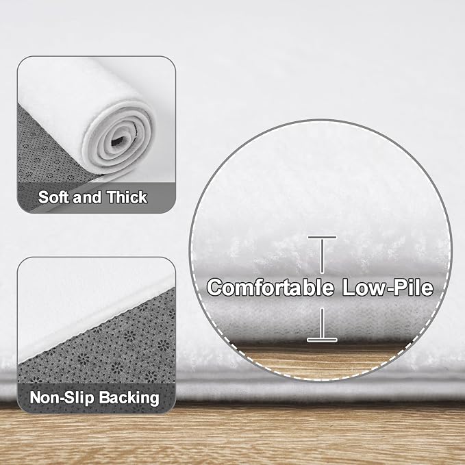 Modern Washable Runner Rugs, 2x4 Feet White Bedroom Runner Rug | Small Area Rugs - Image 3
