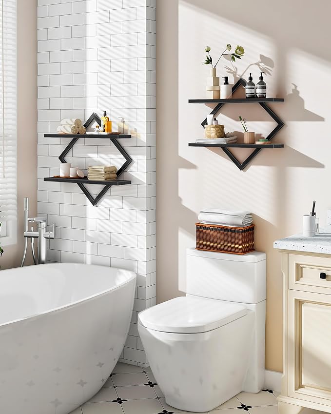 Floating Shelves, 2-Tier Hanging Shelves, Wall Shelf Set of 2, Wall Mounted - Image 6