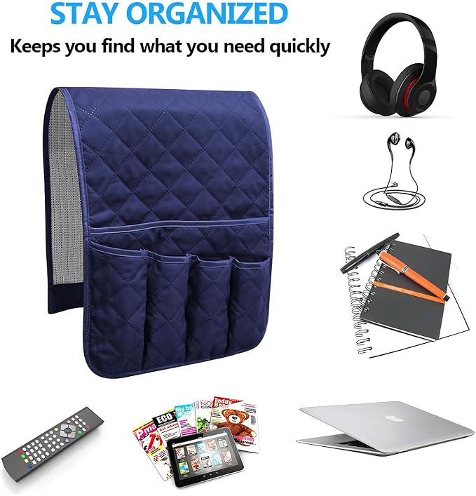 Armchair Caddy for Recliner, Non Slip Sofa Arm Organizer, Deep Blue | 5-Pocket - Image 6