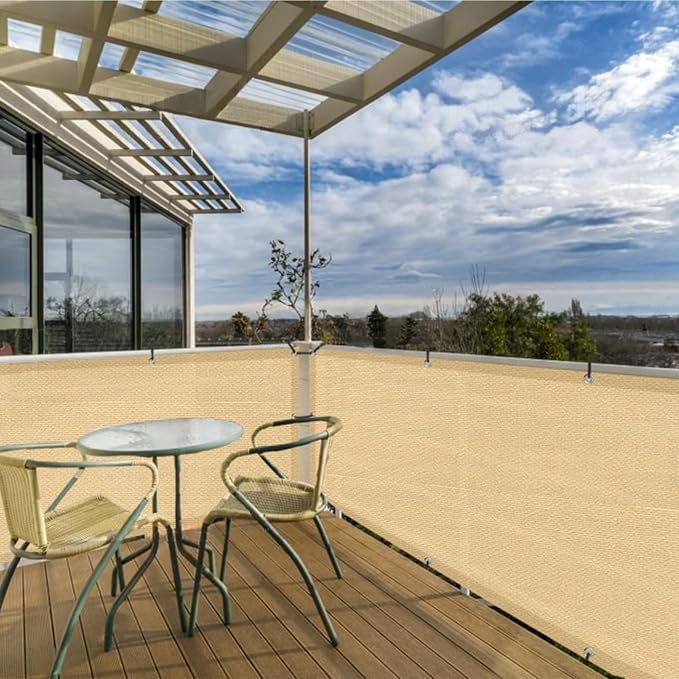 3'x10' Sand Balcony Privacy Screen Fence Windscreen Cover Fabric Shade Netting - Image 6
