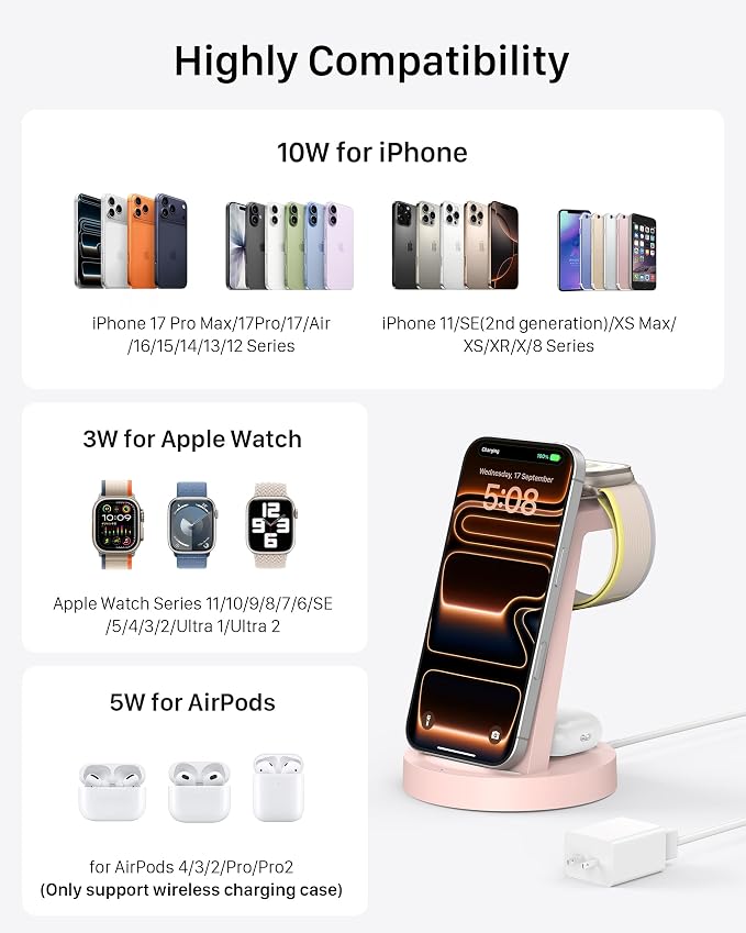 Anlmz 3 in 1 Charging Station for iPhone, Wireless Charger for iPhone 17 16e 16 - Image 4