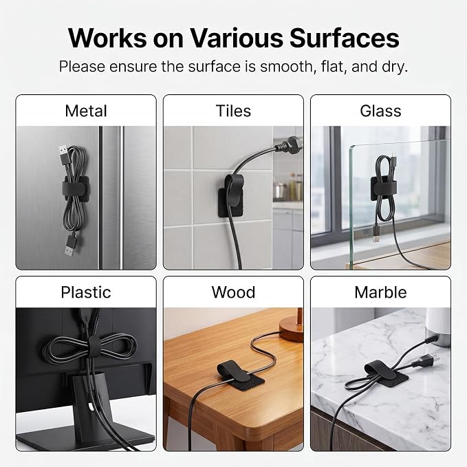 100 Pcs Cable Management Under Desk, Hook and Loop Cable Straps, Residue-Free - Image 5