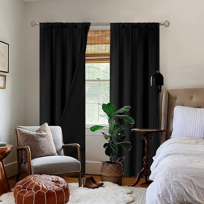 BGment Black Blackout Curtains for Bedroom 90 Inch Length 2 Panels | Thermal - Image 2