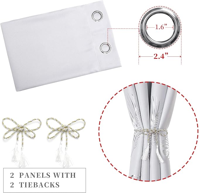 Greyish White and Silver Print Curtains 72 Inches Long Room Darkening Curtains - Image 4