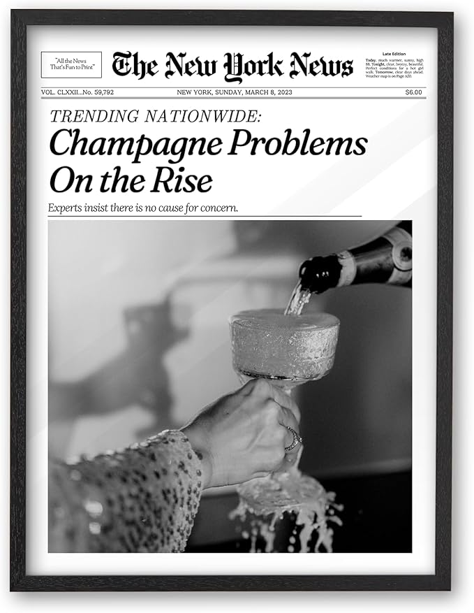 iHery 16x20in Champagne Problems on the Rise Framed Newspaper Art | Premium by iHery