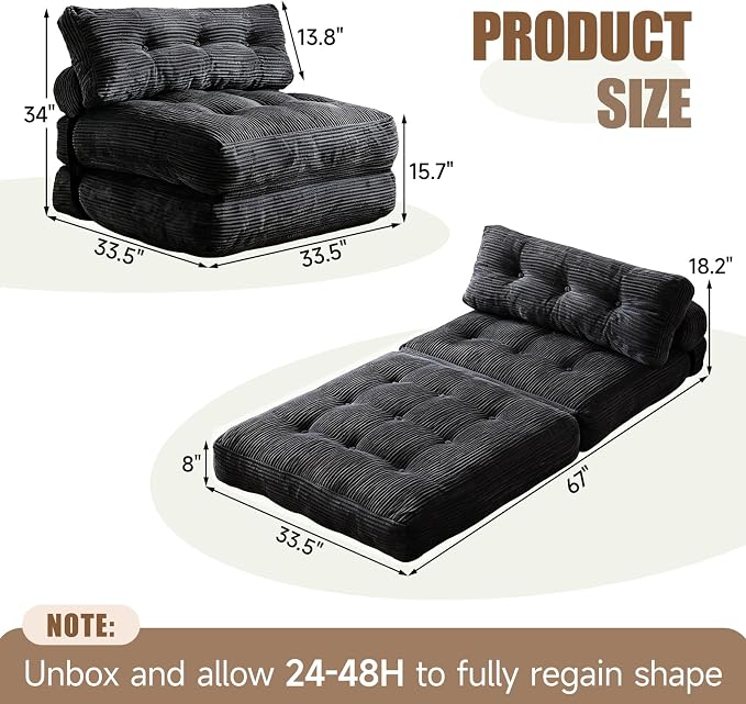 Small Couch Bed Floor Sofa, Foam Chair Bed, Frameless Sofa Sleeper | 3-in-1 - Image 2