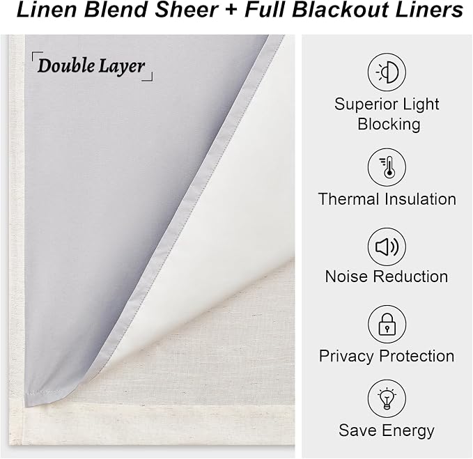 96 inch Long Natural Pinch Pleated 100% Blackout Curtains, Luxury Linen Curtains - Image 4