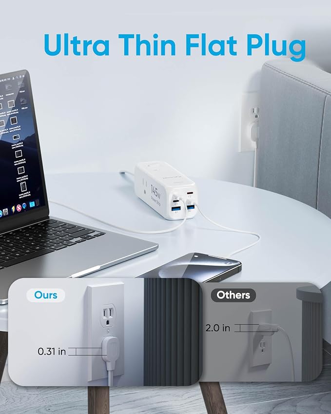 Olcorife USB Power Strip with 3 AC Outlets 6 USB Ports, 5 FT | 145W USB Power - Image 4