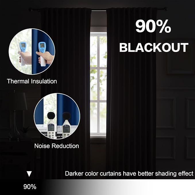 90 Inch Blackout Curtains Navy Blue Thermal Insulated Widow Treatment - Image 6