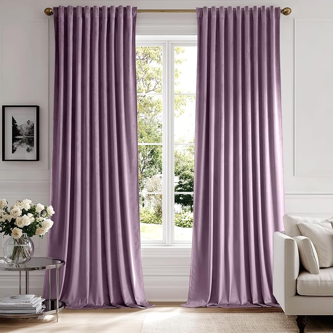 MIULEE Lavender Velvet Pinch Pleat Blackout Curtains W52 X L90 Inches | 2 Panels - Image 2