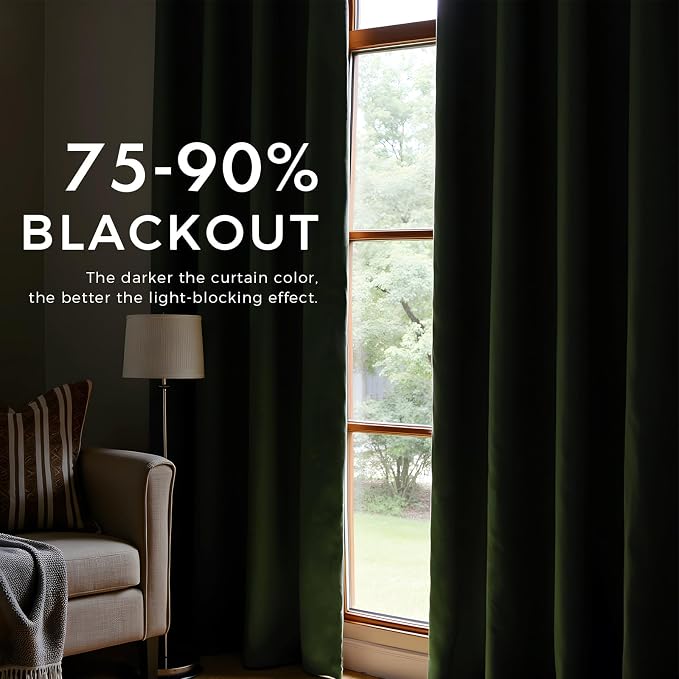 PRIMROSE Emerald Olive Green Velvet Curtains 72 inch Long - Image 3