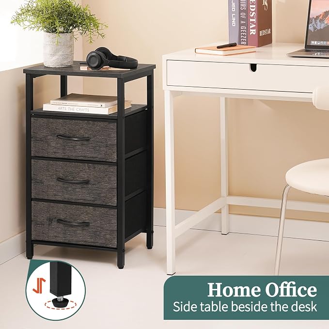 Yoobure Night Stand with Charging Station, 3 Fabric Drawers Nightstand - Image 8