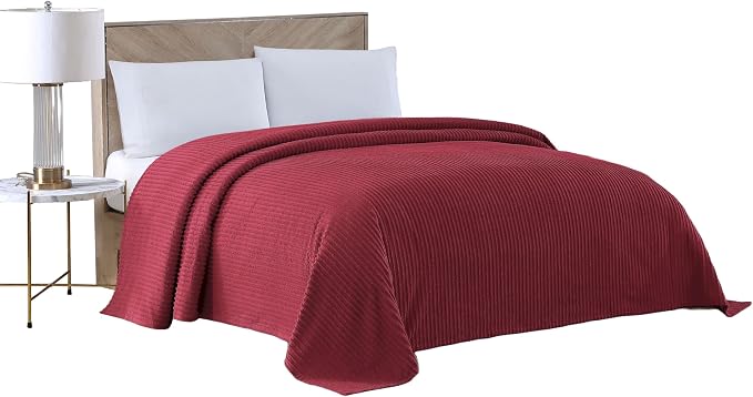 Beatrice Home Fashions Queen Channel Chenille Bedspread, Burgundy | Soft by BeatriceHomeFashions
