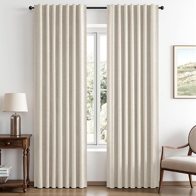 MIULEE 100% Blackout Linen Curtains 42 x 72 Inch Linen Beige 2 Panels | Thermal by MIULEE