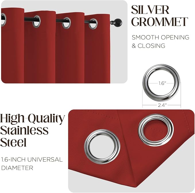 CUCRAF Red Blackout Curtains 90 inch Length 2 Panels Set, Room Darkening Drapes - Image 2