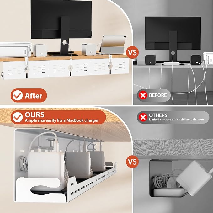 Univivi Under Desk Cable Management Tray, Cable Management, 48 inch, Under Desk - Image 3