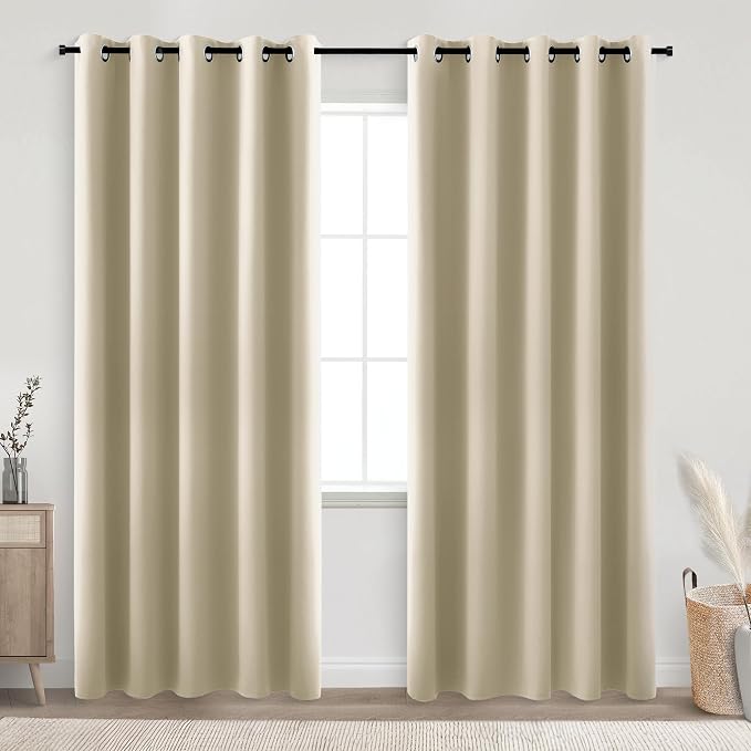 KOUFALL Beige Black Out Curtains 84 Inches Long, 72 Wide 70-80% Blackout by KOUFALL