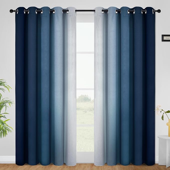 COSVIYA Curtains & Drapes Grommet Ombre Dark Blue Curtains W62 x L96 Inch | by COSVIYA