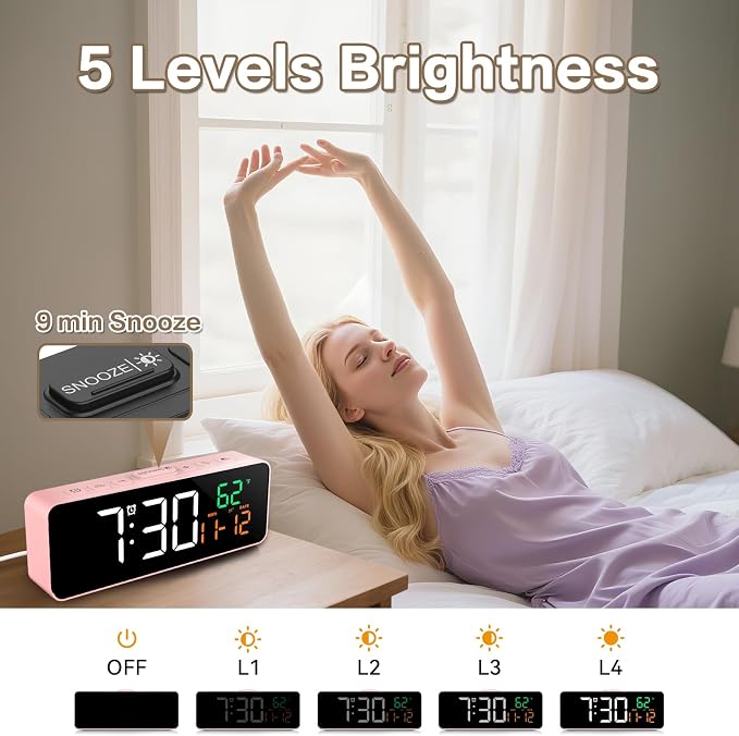 3-in-1 Digital Clocks for Living Room, Small & Compact Alarm Clock | Temperature - Image 5