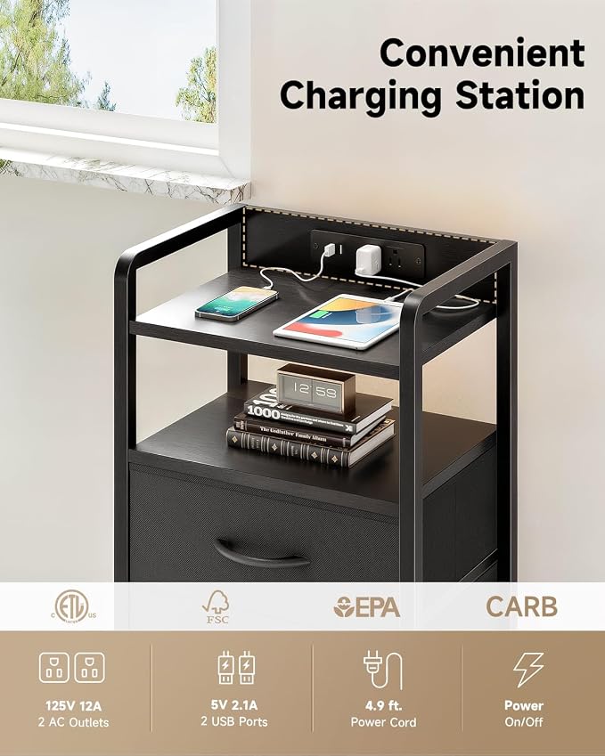 Lazzanto Nightstand with Rear Charging Station, LED Light, 2 Drawers, 2 USB-A - Image 5