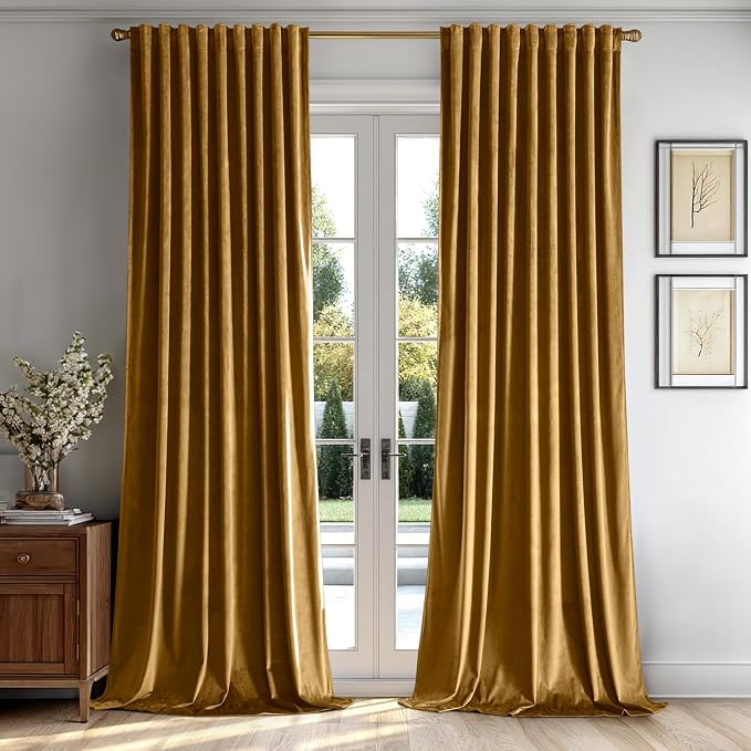 MIULEE Gold Velvet Pinch Pleat Blackout Curtains W52 X L84 Inches | 2 Panels - Image 2