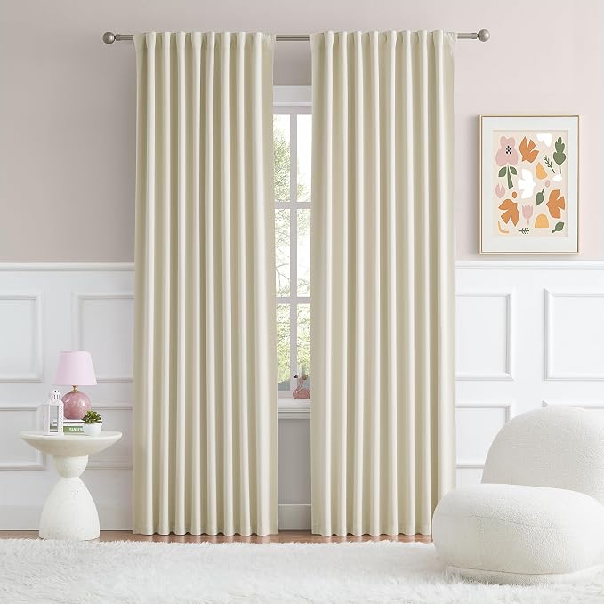 Cream Beige Curtains 92 Length 2 Panels, 52 by 92 Inches Long by DUALIFE