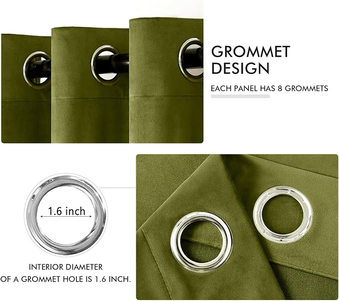MIULEE Velvet Curtains Moss Green 52 x 108 Inch Length Set of 2 | Extra Long - Image 2