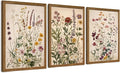 WRFON Botanical and Flower Canvas Wall Art, Framed Wildflower Wall Art Set of 3 by Unknown