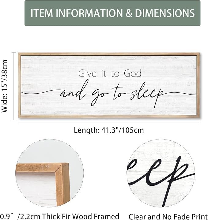Give It to God and Go to Sleep Sign Framed Large 41''×15'' Above Bed Wall Decor - Image 2
