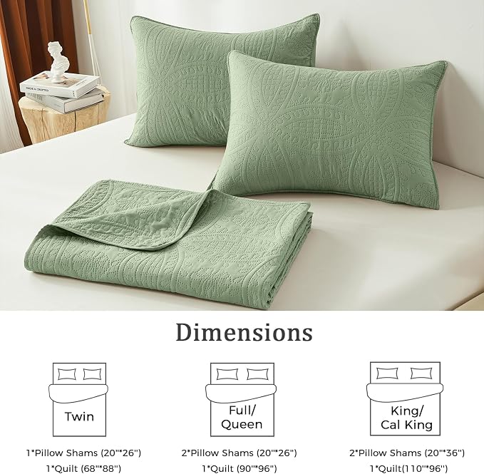 akkialla Twin Quilt Bedding Set, Sage Green Ultrasonic Quilt Set, Lightweight - Image 6