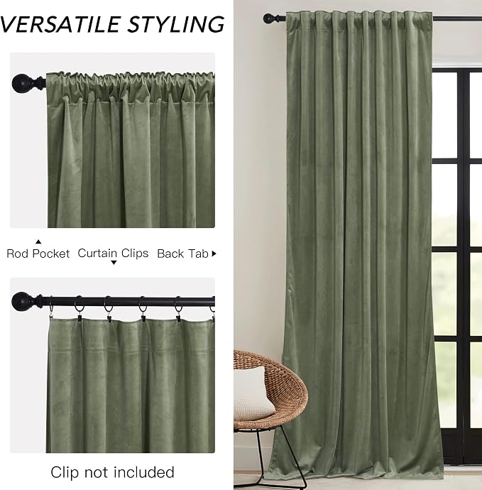 RYB HOME Sage Green Velvet Curtains 84 inches Long - Image 3