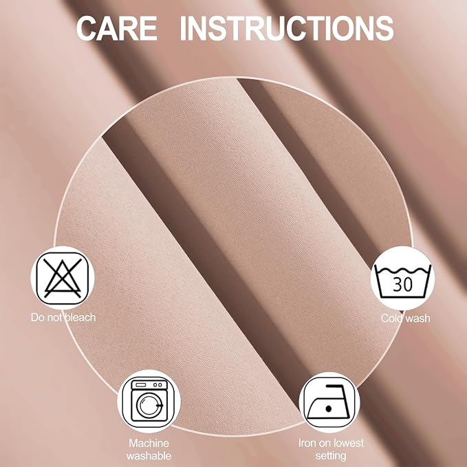 Blackout Curtains 52 x 108 inch/Blush Curtains Set of 2 Panels/Thermal - Image 4