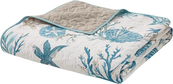 Madison Park Cotton Coastal Starfish Aqua Queen Quilt Set, Down Alternative - Image 10