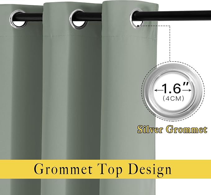 NICETOWN Sage Green Curtains 96 inches Long, Grommet Thermal Insulated Blackout - Image 2