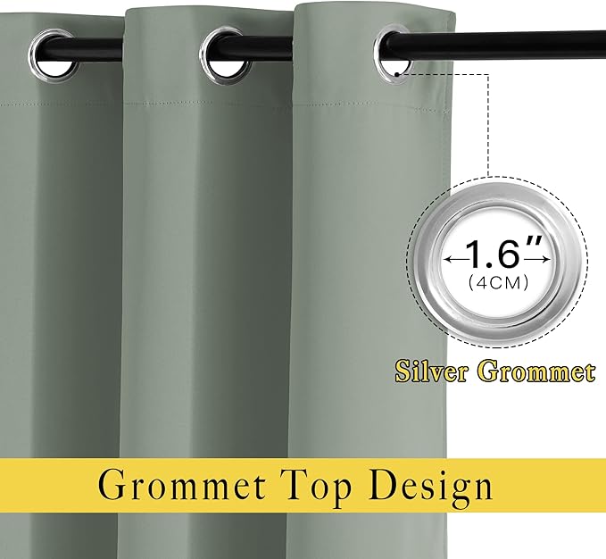 NICETOWN Sage Green Room Darkening 102 inch Curtains, Grommet Thermal Curtains - Image 2