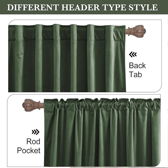 RYB HOME Army Green Velvet Curtains 96 inches - Image 2