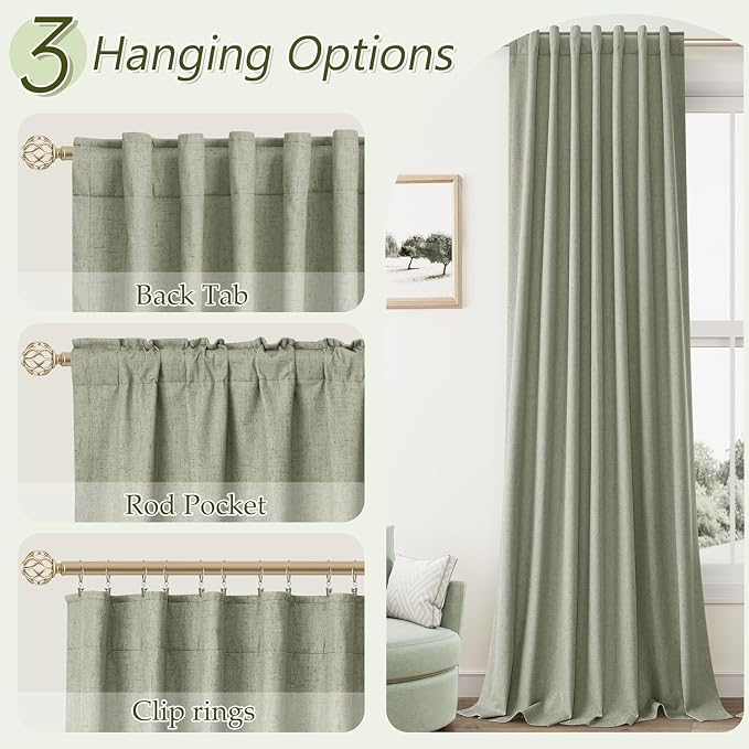 100% Blackout Linen Curtains 98 Inch Wide by 52 Inch 2 Panels Set - Image 6