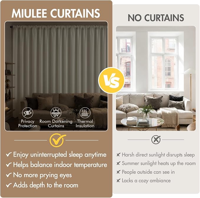 MIULEE Set of 4 Beige White 45 Inch Short Blackout Kitchen Window Curtains | - Image 7