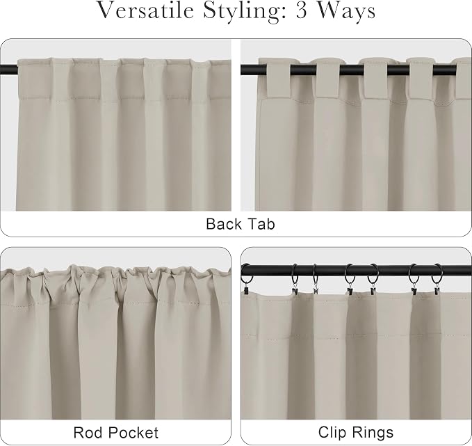 PONY DANCE Cream Blackout Curtains, Thermal Insulated Short Drapes - Image 5