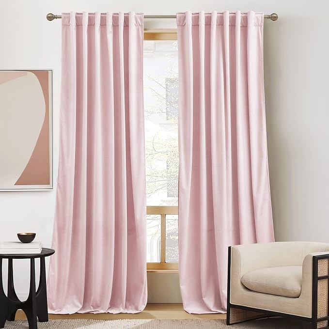 RYB HOME Pink Velvet Curtains 108 inches- Blackout Curtains by RYBHOME