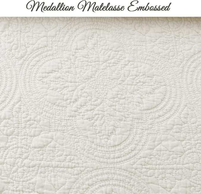 Cozy Line Home Fashions 100% Cotton Medallion Off White Matelasse Embossed - Image 4