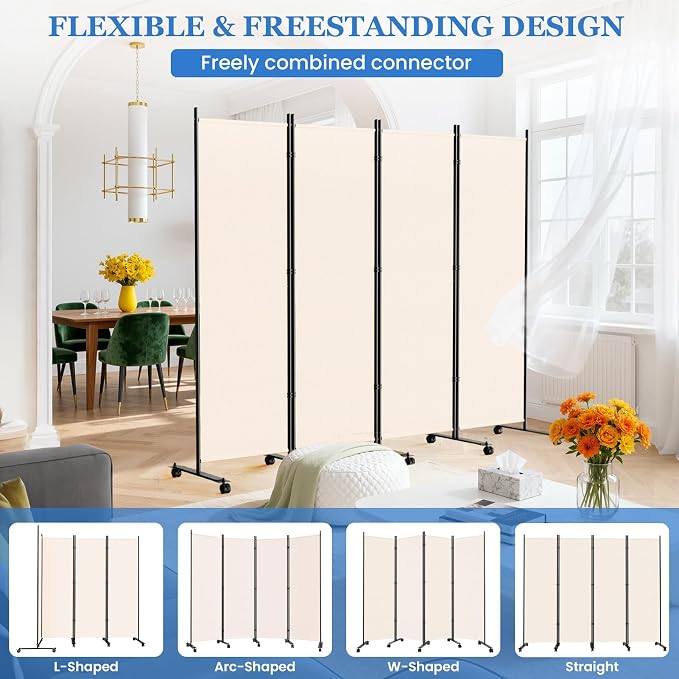 SUNALLY Room Divider Privacy Screens, 6 Panels Dividers - Image 4