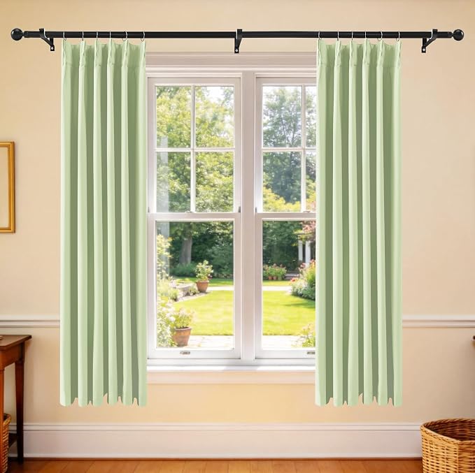 Etherealveil Pastel Green Pinch Pleated Blackout Curtains 2 Panels 40"x63" | - Image 2