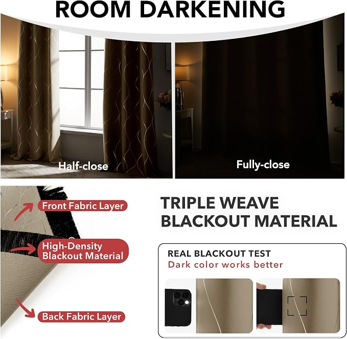 Deconovo Curtains for Living Room, Pattern Blackout Curtains 96 Inches Long | - Image 6