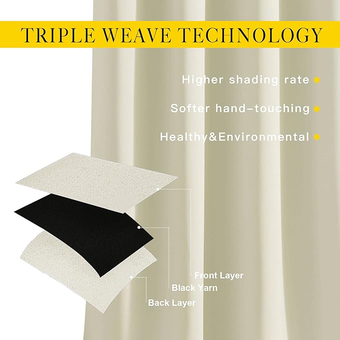 NICETOWN Beige Bedroom Curtains 72 inches Long, Grommet Room Darkening Thermal - Image 6