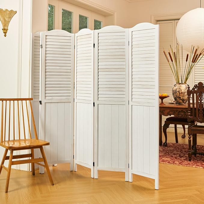 Room Dividers, 5.75Ft Individual Privacy Screens Foldable Wooden Louver & MDF - Image 2