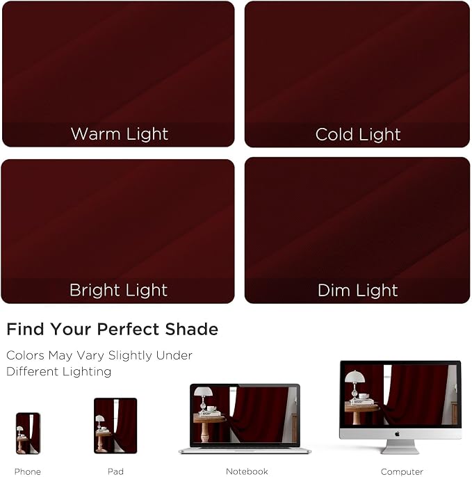 CUCRAF Burgundy Red Blackout Curtains 45 inch Length 2 Panels Set, Rod Pocket - Image 4