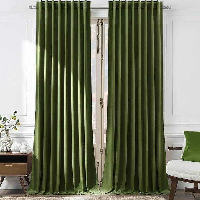 Timeper Hunter Green Velvet Curtains W52 x L84 inches 2 Panels, Back Tab & Rod by Timeper